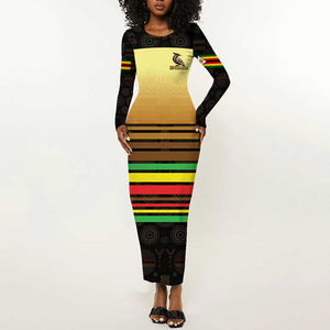 Pride Zimbabwe Long Sleeve Bodycon Dress Zimbabwean Bird, Tribal Patterns and Pan-African Colors TS04