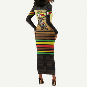 Pride Zimbabwe Long Sleeve Bodycon Dress Zimbabwean Bird, Tribal Patterns and Pan-African Colors TS04