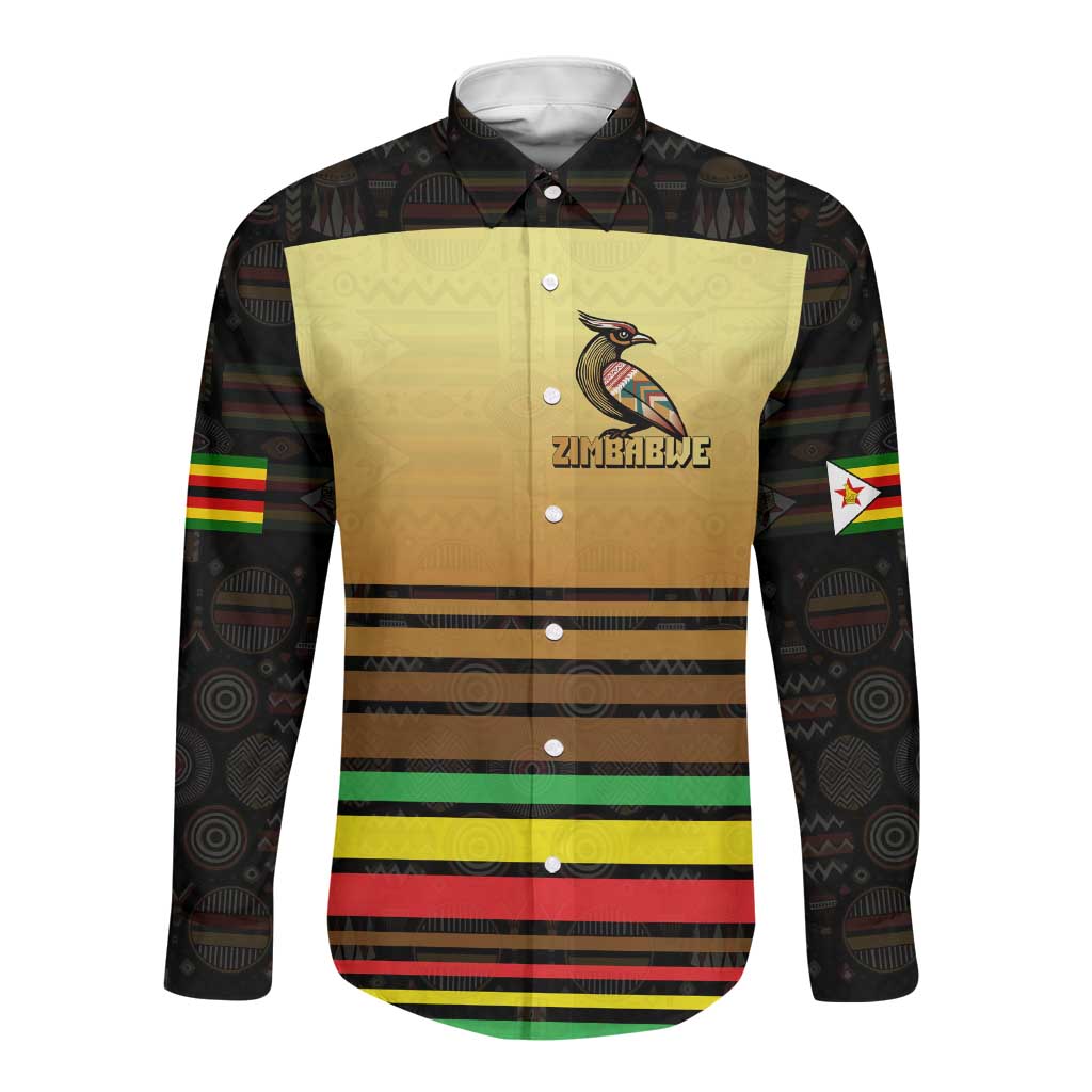 Pride Zimbabwe Long Sleeve Button Shirt Zimbabwean Bird, Tribal Patterns and Pan-African Colors