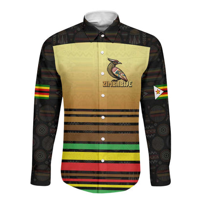 Pride Zimbabwe Long Sleeve Button Shirt Zimbabwean Bird, Tribal Patterns and Pan-African Colors