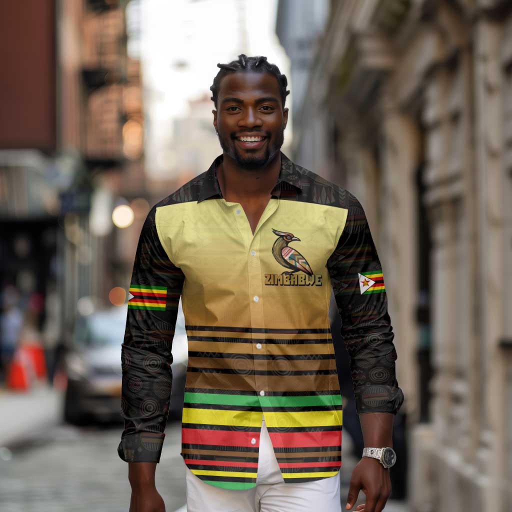 Pride Zimbabwe Long Sleeve Button Shirt Zimbabwean Bird, Tribal Patterns and Pan-African Colors