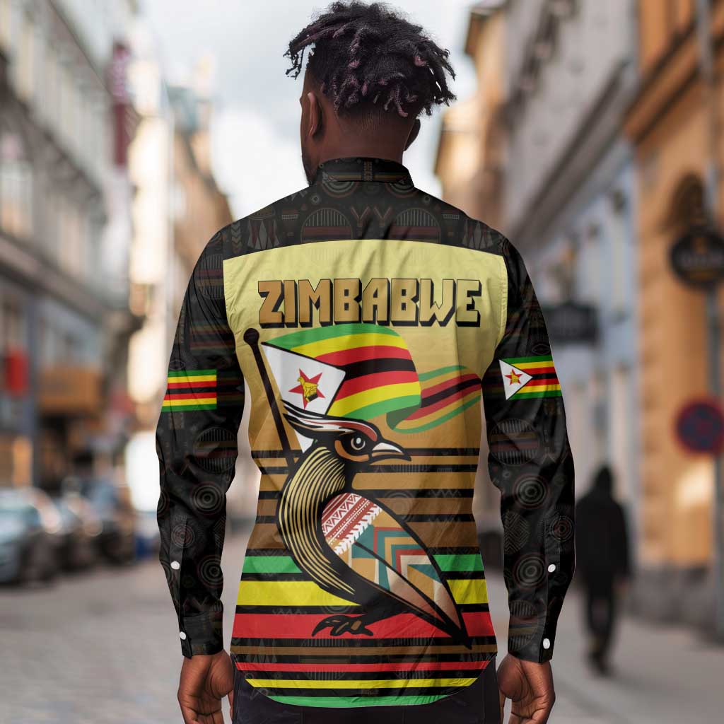 Pride Zimbabwe Long Sleeve Button Shirt Zimbabwean Bird, Tribal Patterns and Pan-African Colors