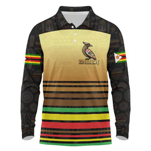 Pride Zimbabwe Long Sleeve Polo Shirt Zimbabwean Bird, Tribal Patterns and Pan-African Colors