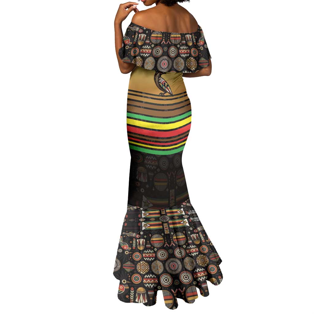 Pride Zimbabwe Mermaid Dress Zimbabwean Bird, Tribal Patterns and Pan-African Colors