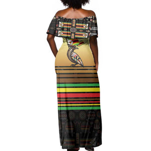Pride Zimbabwe Off Shoulder Maxi Dress Zimbabwean Bird, Tribal Patterns and Pan-African Colors