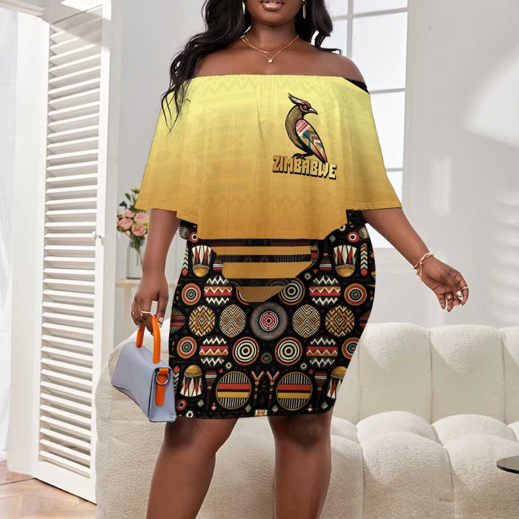 Pride Zimbabwe Off Shoulder Short Dress Zimbabwean Bird, Tribal Patterns and Pan-African Colors