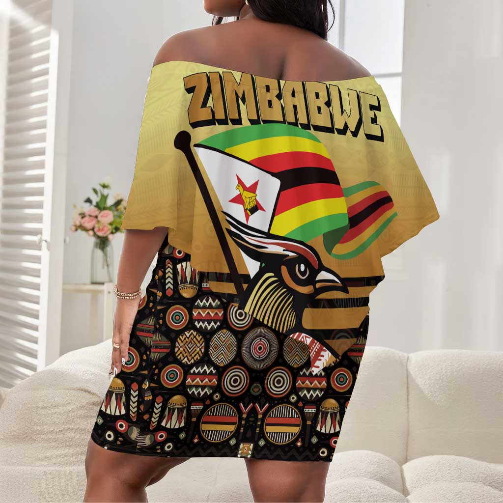 Pride Zimbabwe Off Shoulder Short Dress Zimbabwean Bird, Tribal Patterns and Pan-African Colors