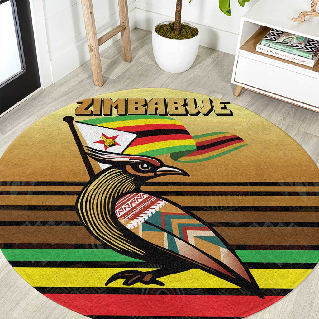 Pride Zimbabwe Round Carpet Zimbabwean Bird, Tribal Patterns and Pan-African Colors