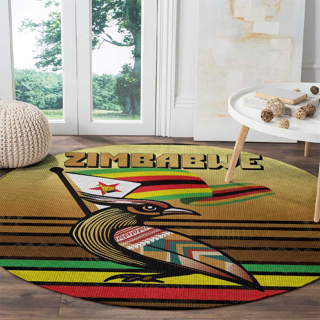 Pride Zimbabwe Round Carpet Zimbabwean Bird, Tribal Patterns and Pan-African Colors
