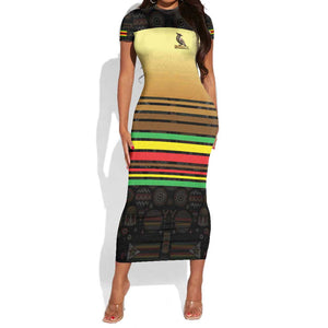 Pride Zimbabwe Short Sleeve Bodycon Dress Zimbabwean Bird, Tribal Patterns and Pan-African Colors TS04
