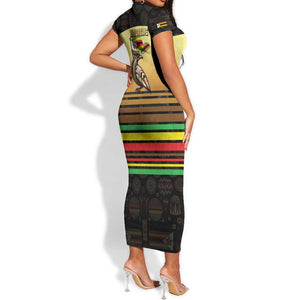 Pride Zimbabwe Short Sleeve Bodycon Dress Zimbabwean Bird, Tribal Patterns and Pan-African Colors TS04