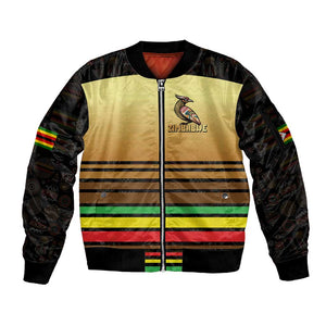 Pride Zimbabwe Sleeve Zip Bomber Jacket Zimbabwean Bird, Tribal Patterns and Pan-African Colors