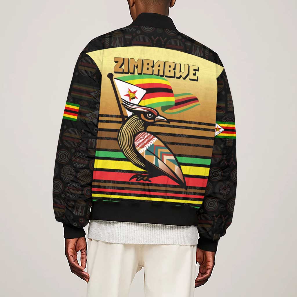 Pride Zimbabwe Sleeve Zip Bomber Jacket Zimbabwean Bird, Tribal Patterns and Pan-African Colors
