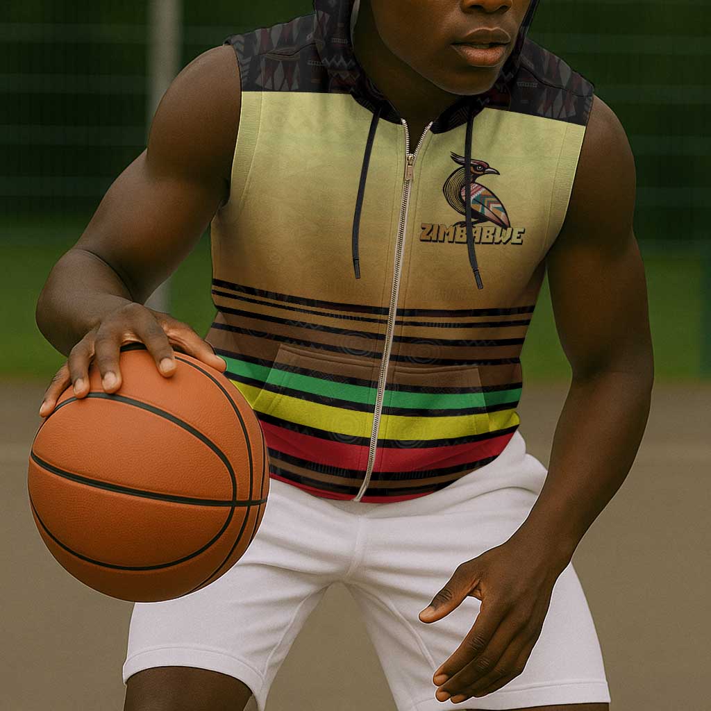 Pride Zimbabwe Sleeveless Zip Hoodie Zimbabwean Bird, Tribal Patterns and Pan-African Colors - African Pride