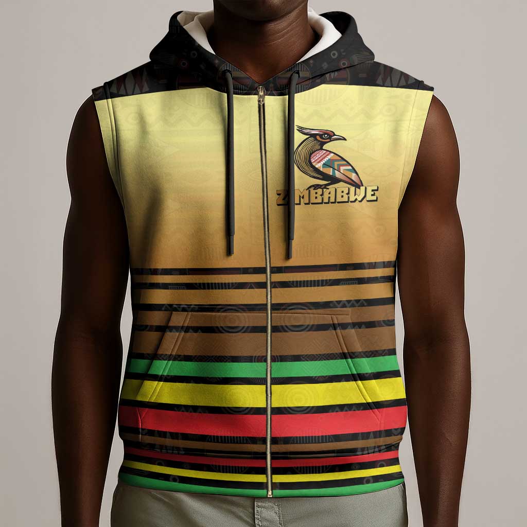 Pride Zimbabwe Sleeveless Zip Hoodie Zimbabwean Bird, Tribal Patterns and Pan-African Colors - African Pride