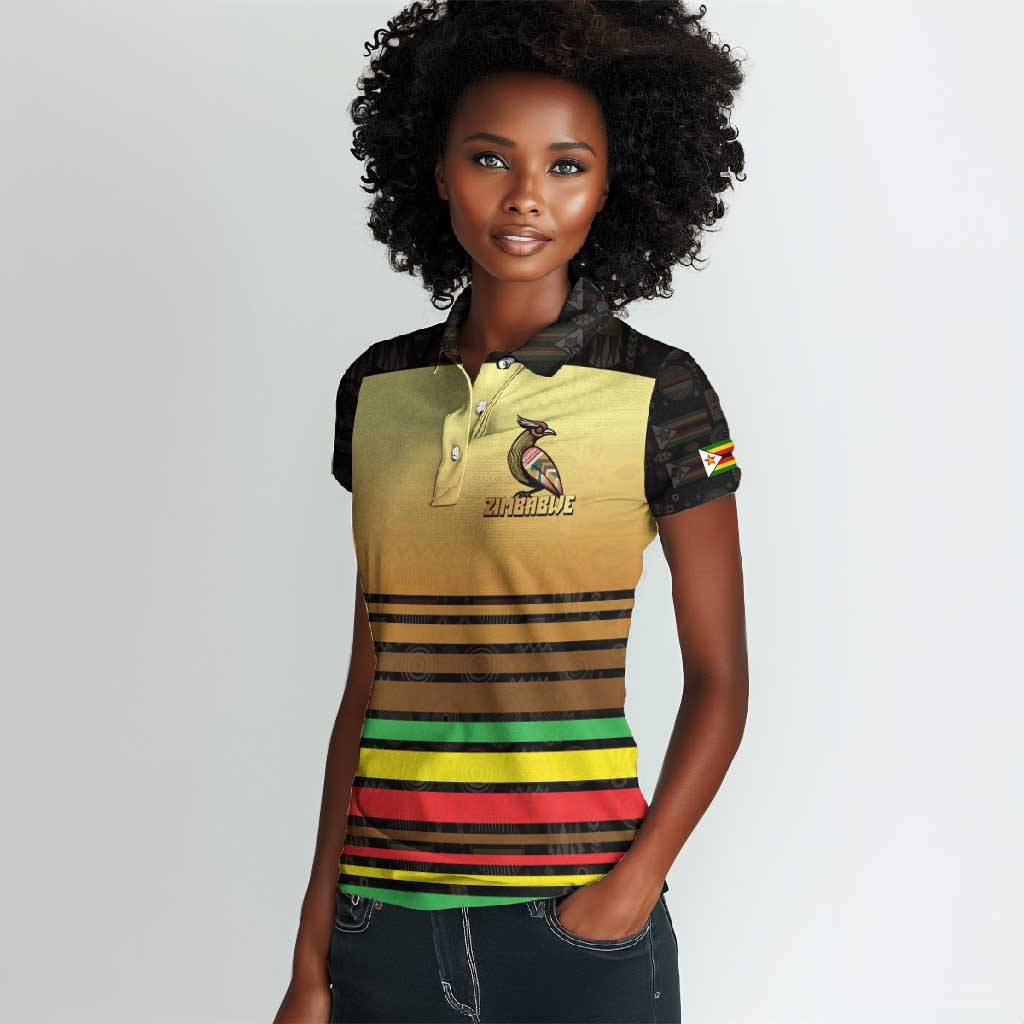 Pride Zimbabwe Women Polo Shirt Zimbabwean Bird, Tribal Patterns and Pan-African Colors