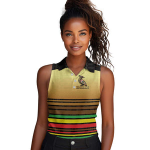 Pride Zimbabwe Women Sleeveless Polo Shirt Zimbabwean Bird, Tribal Patterns and Pan-African Colors