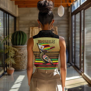 Pride Zimbabwe Women Sleeveless Polo Shirt Zimbabwean Bird, Tribal Patterns and Pan-African Colors