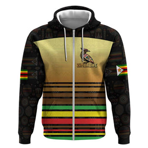 Pride Zimbabwe Zip Hoodie Zimbabwean Bird, Tribal Patterns and Pan-African Colors