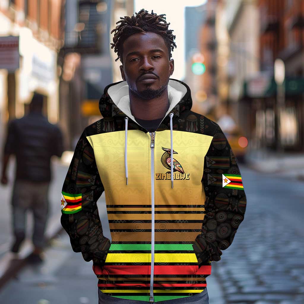Pride Zimbabwe Zip Hoodie Zimbabwean Bird, Tribal Patterns and Pan-African Colors