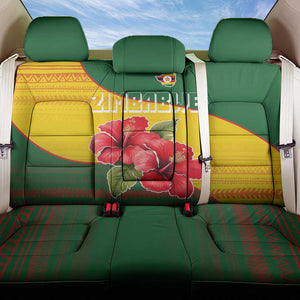 Zimbabwe Flag Map Back Car Seat Cover African Tribal Pattern Red Hibiscus Flowers
