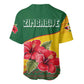 Zimbabwe Flag Map Baseball Jersey African Tribal Pattern Red Hibiscus Flowers