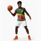Zimbabwe Flag Map Basketball Jersey African Tribal Pattern Red Hibiscus Flowers - African Pride
