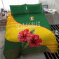 Zimbabwe Flag Map Bedding Set African Tribal Pattern Red Hibiscus Flowers