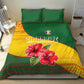 Zimbabwe Flag Map Bedding Set African Tribal Pattern Red Hibiscus Flowers