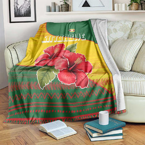 Zimbabwe Flag Map Blanket African Tribal Pattern Red Hibiscus Flowers
