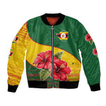 Zimbabwe Flag Map Bomber Jacket African Tribal Pattern Red Hibiscus Flowers