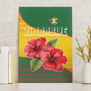 Zimbabwe Flag Map Canvas Wall Art African Tribal Pattern Red Hibiscus Flowers