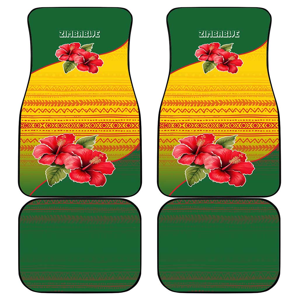 Zimbabwe Flag Map Car Mats African Tribal Pattern Red Hibiscus Flowers