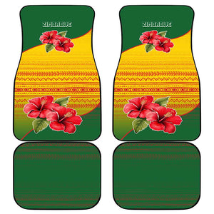 Zimbabwe Flag Map Car Mats African Tribal Pattern Red Hibiscus Flowers