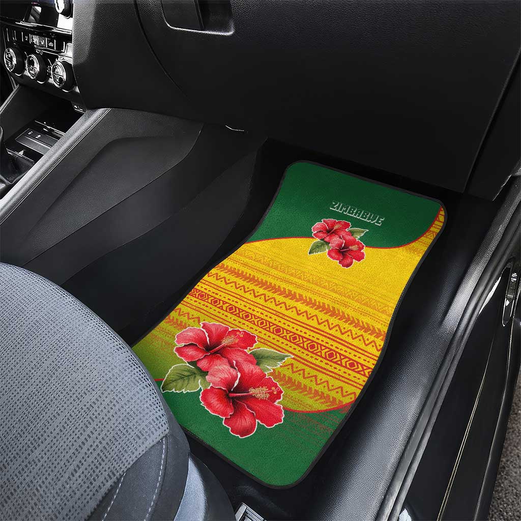 Zimbabwe Flag Map Car Mats African Tribal Pattern Red Hibiscus Flowers