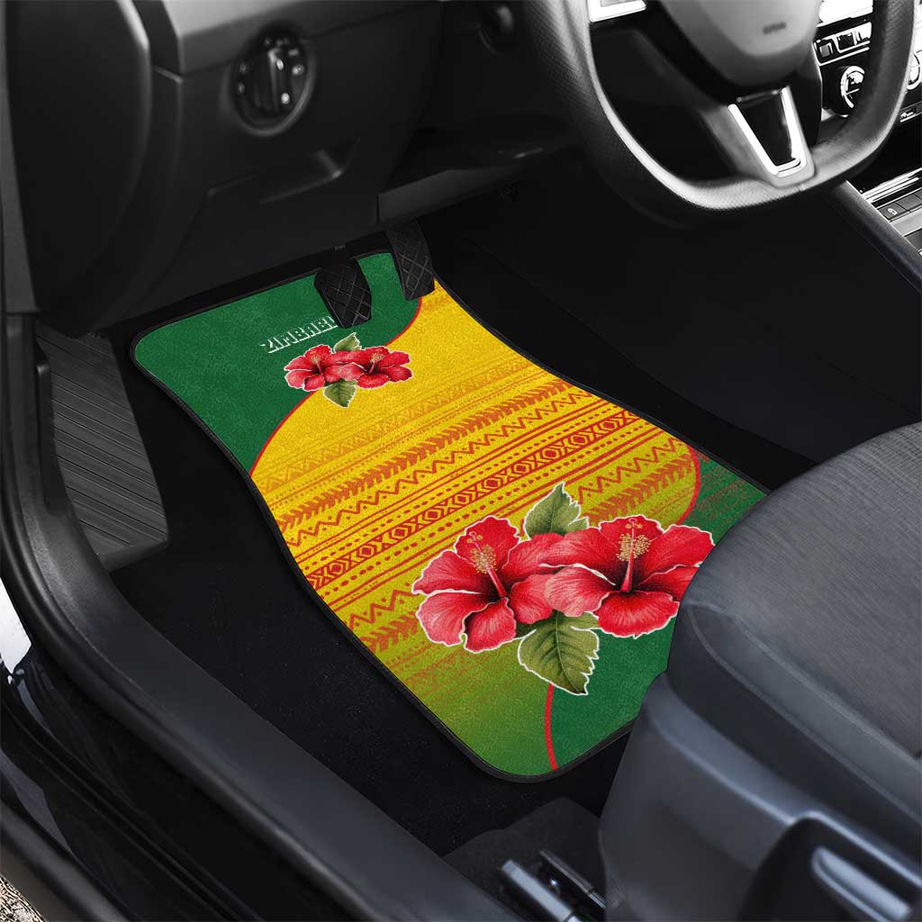 Zimbabwe Flag Map Car Mats African Tribal Pattern Red Hibiscus Flowers