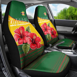 Zimbabwe Flag Map Car Seat Cover African Tribal Pattern Red Hibiscus Flowers