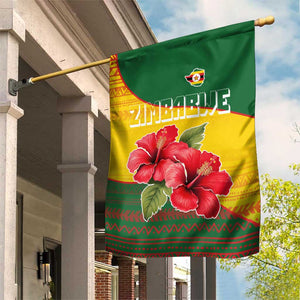Zimbabwe Flag Map Garden Flag African Tribal Pattern Red Hibiscus Flowers