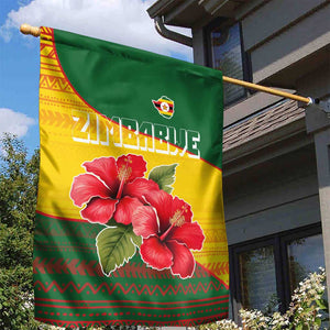 Zimbabwe Flag Map Garden Flag African Tribal Pattern Red Hibiscus Flowers