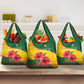 Zimbabwe Flag Map Grocery Bag African Tribal Pattern Red Hibiscus Flowers