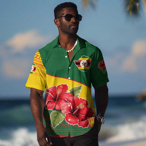 Zimbabwe Flag Map Hawaiian Shirt African Tribal Pattern Red Hibiscus Flowers