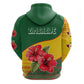 Zimbabwe Flag Map Hoodie African Tribal Pattern Red Hibiscus Flowers
