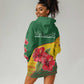 Zimbabwe Flag Map Hoodie Dress African Tribal Pattern Red Hibiscus Flowers