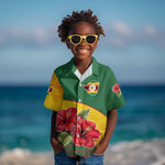 Zimbabwe Flag Map Kid Hawaiian Shirt African Tribal Pattern Red Hibiscus Flowers