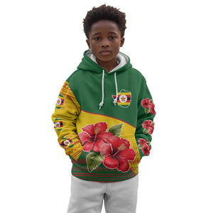 Zimbabwe Flag Map Kid Hoodie African Tribal Pattern Red Hibiscus Flowers