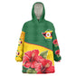 Zimbabwe Flag Map Kid Wearable Blanket Hoodie African Tribal Pattern Red Hibiscus Flowers