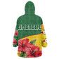 Zimbabwe Flag Map Kid Wearable Blanket Hoodie African Tribal Pattern Red Hibiscus Flowers