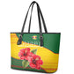 Zimbabwe Flag Map Leather Tote Bag African Tribal Pattern Red Hibiscus Flowers