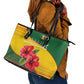 Zimbabwe Flag Map Leather Tote Bag African Tribal Pattern Red Hibiscus Flowers