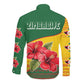 Zimbabwe Flag Map Long Sleeve Button Shirt African Tribal Pattern Red Hibiscus Flowers